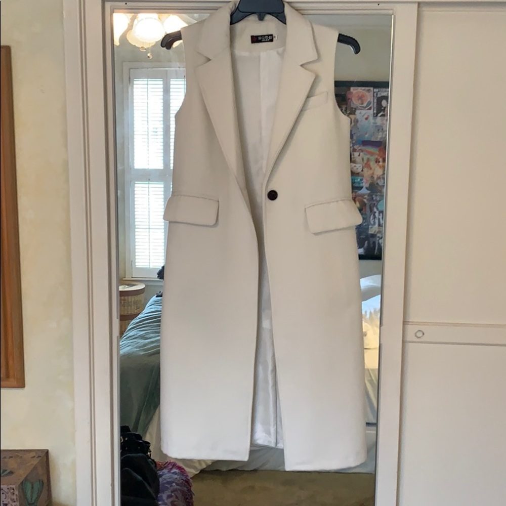 White wool blend maxi vest